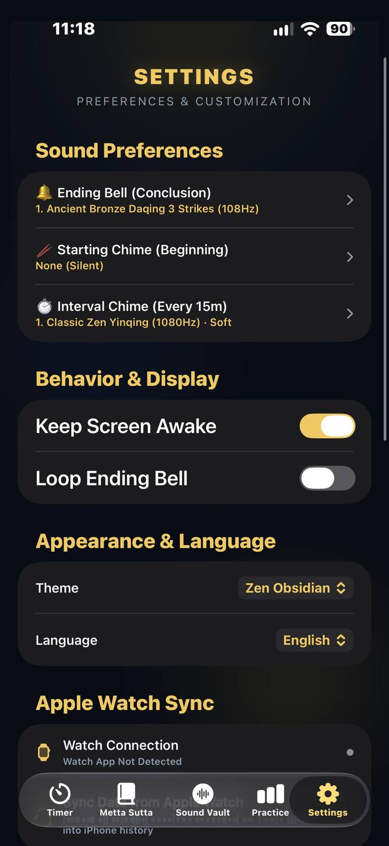 Settings & Apple Watch Sync